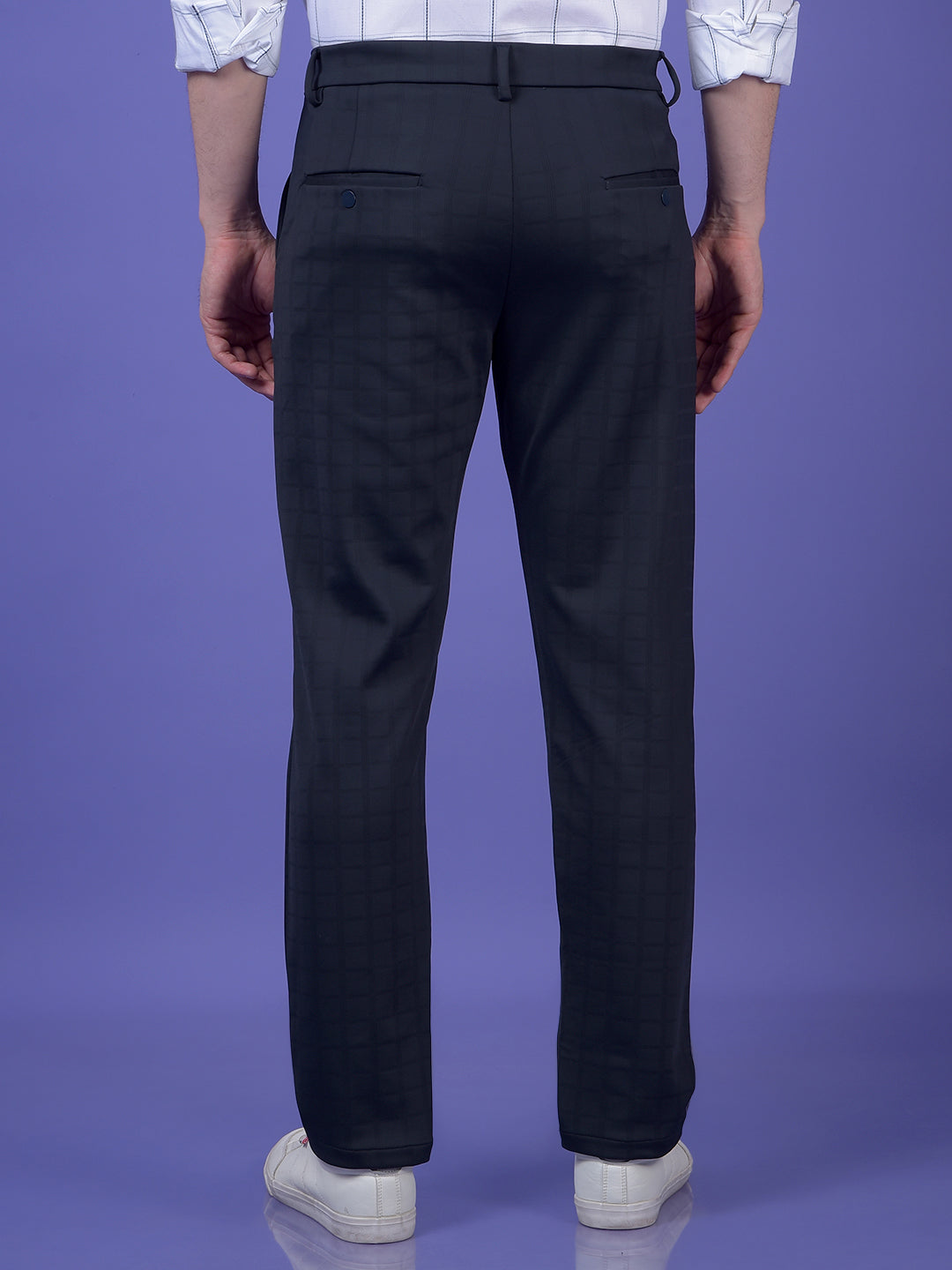 Urban Straight Navy Blue Checked Trousers
