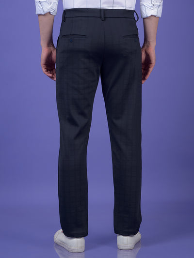 Urban Straight Navy Blue Checked Trousers