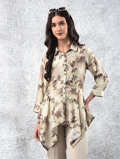Green Floral Print Mid-Thigh Length Top
