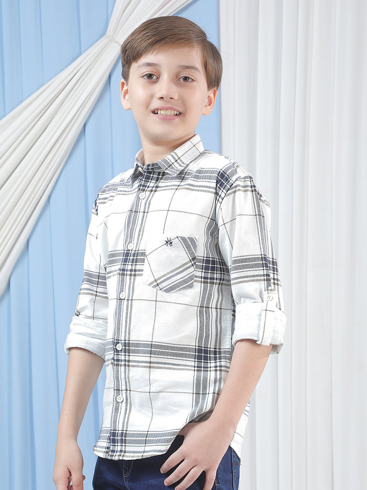 White Checked 100% Cotton Corduroy Shirt