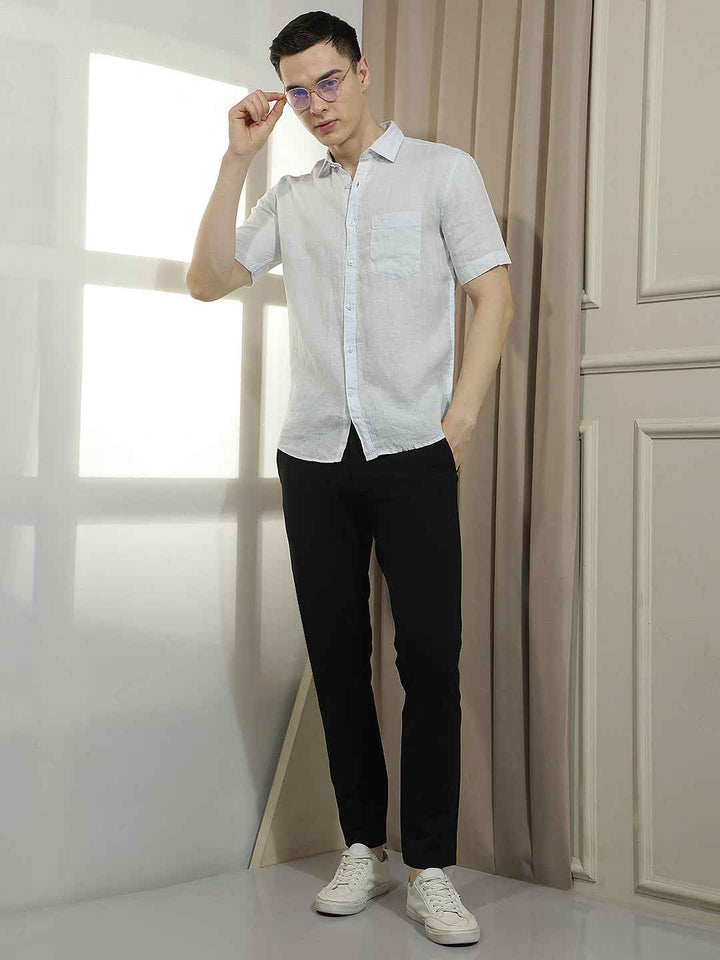 Breathable Sky Blue Linen Shirt