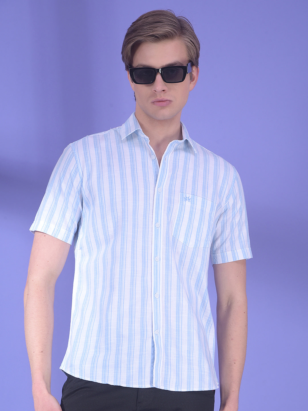 Blue Vertical Stripes 100% Cotton Shirt