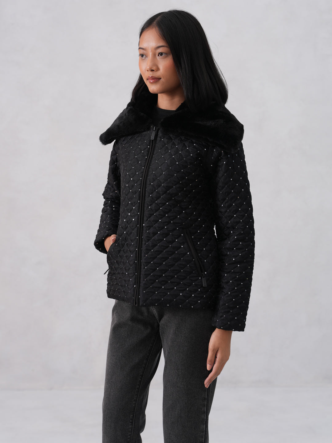 Embellished Paded Black Jacket