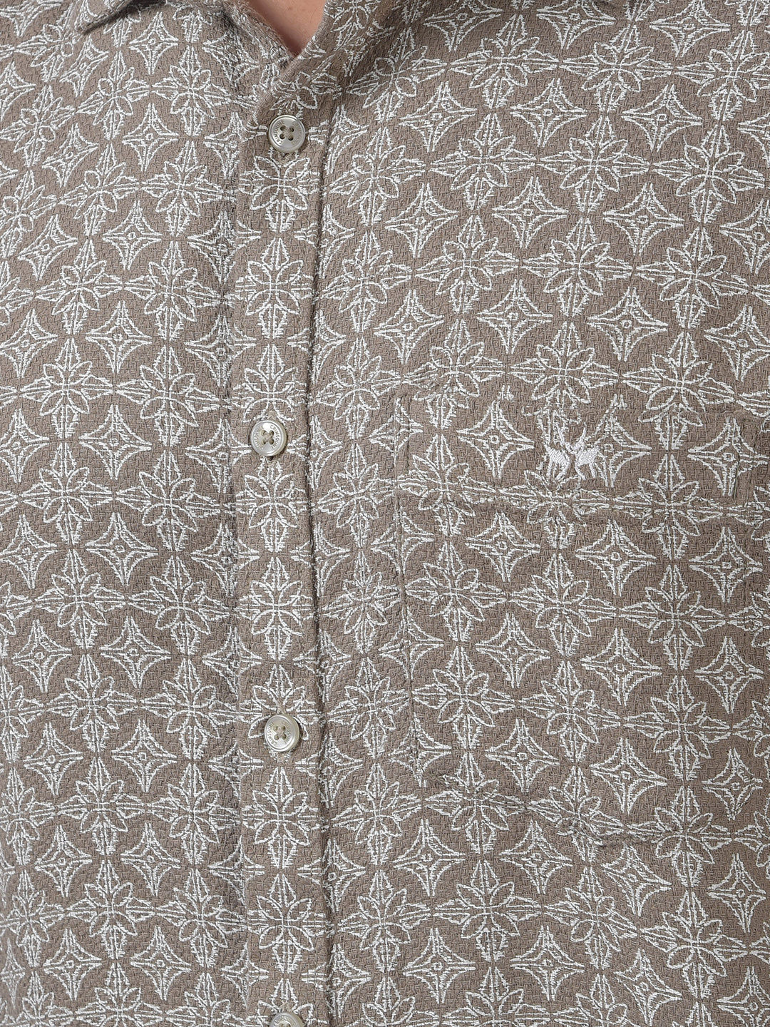 Olive Printed 100% Cotton Shirt