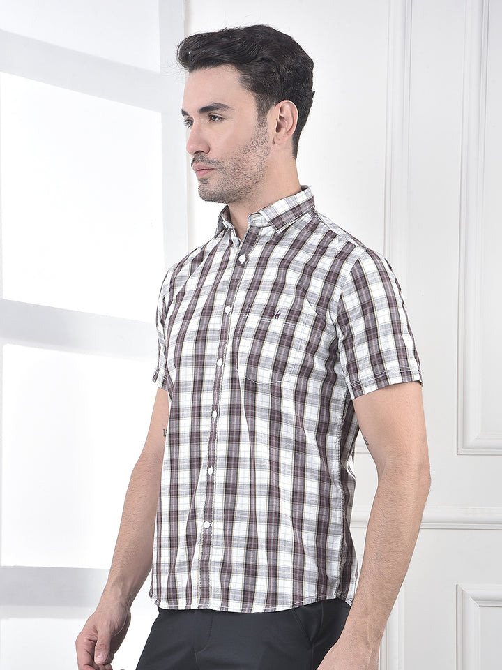 Brown Checked 100% Cotton Shirt