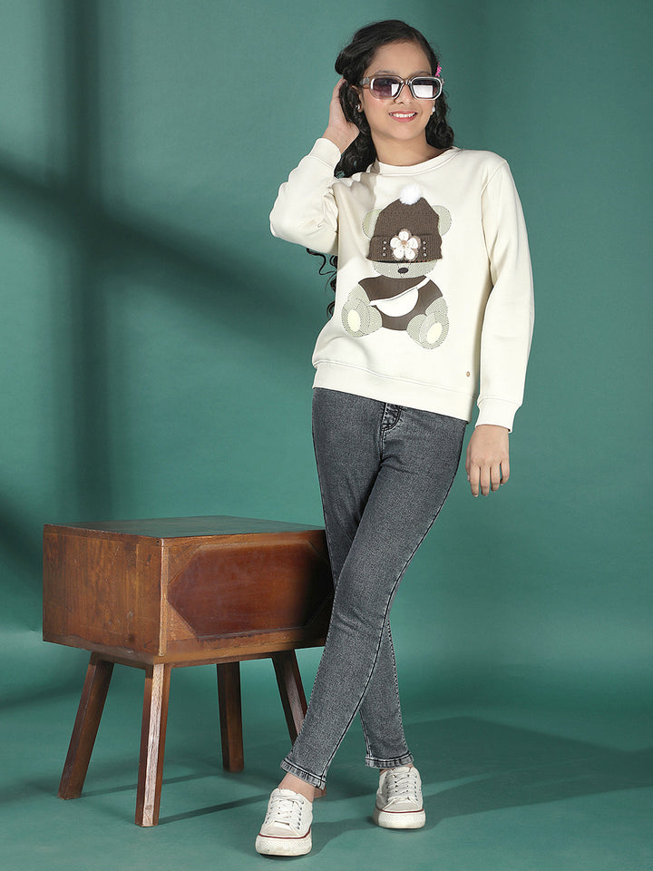 Beige Embroidered Sweatshirt