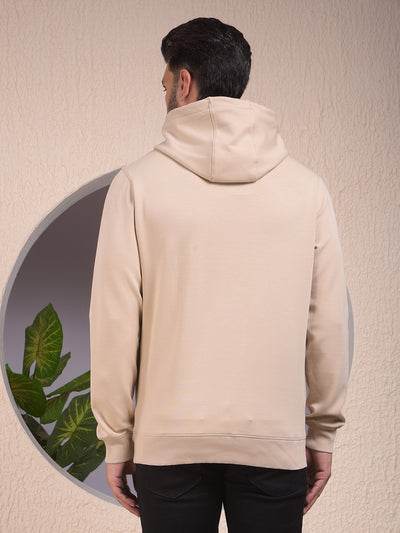 Beige Embroidered Hooded Neck Sweatshirt
