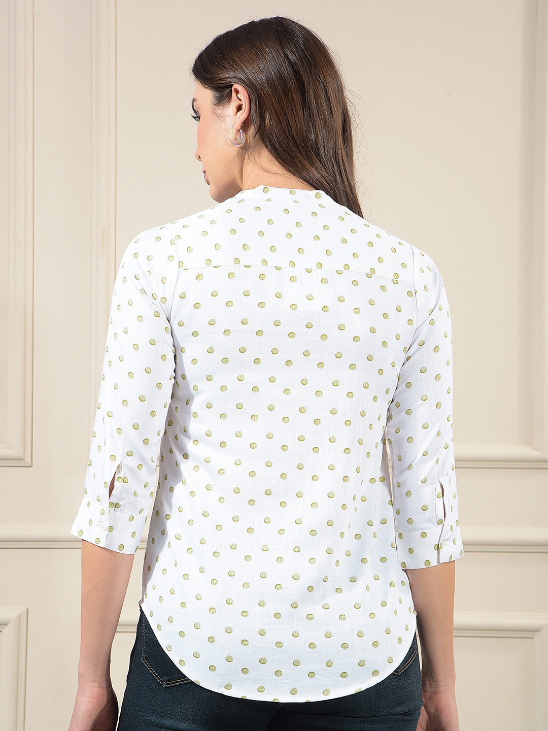 Green Polka Dots V-Neck Shirt