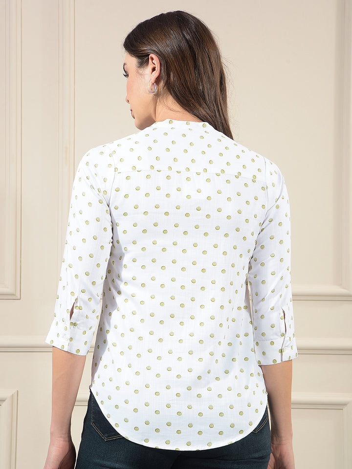 Green Polka Dots V-Neck Shirt