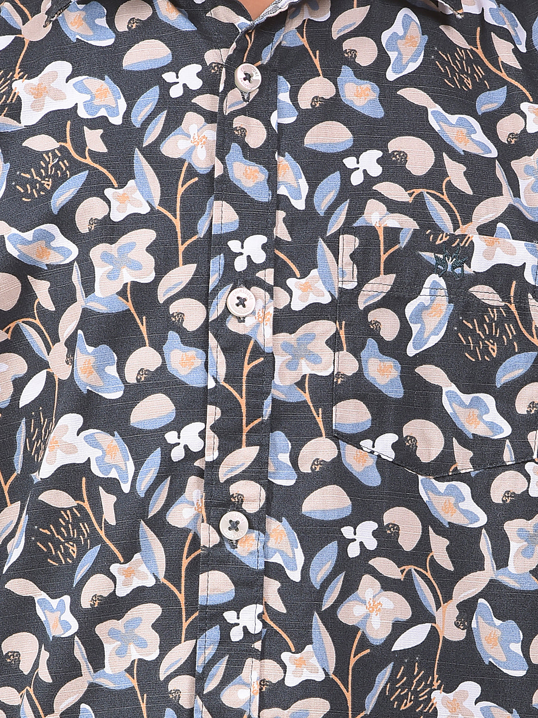 Navy Blue Floral Print Shirt