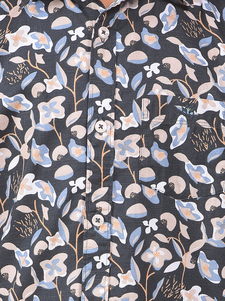 Navy Blue Floral Print Shirt