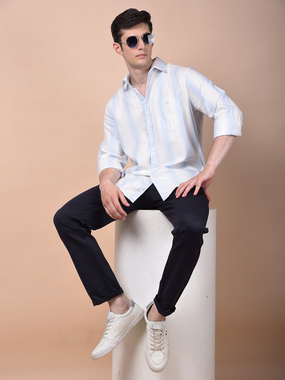 Blue Vertical Stripes 100% Cotton Shirt