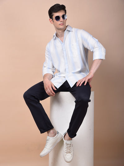 Blue Vertical Stripes 100% Cotton Shirt