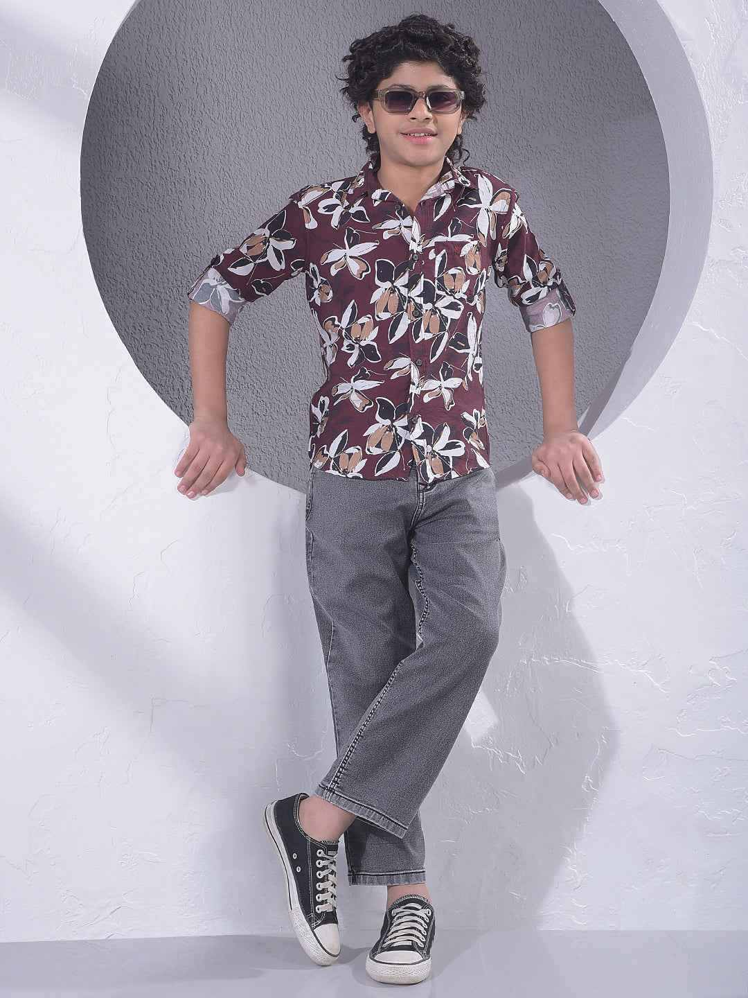 Brown Floral Print Shirt