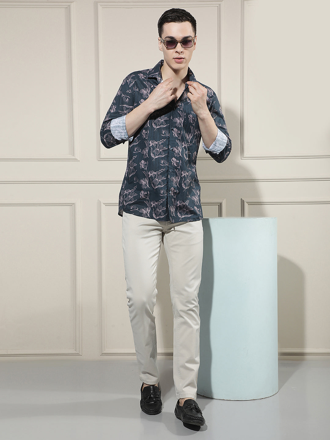Navy Blue Floral Print Shirt