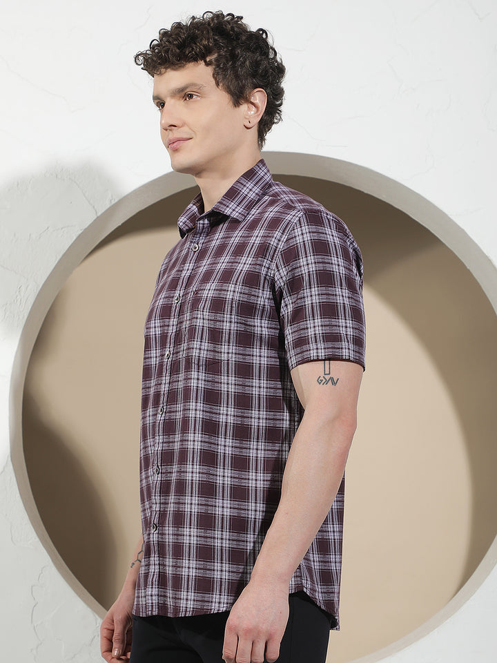 Purple Checked 100% Cotton Shirt