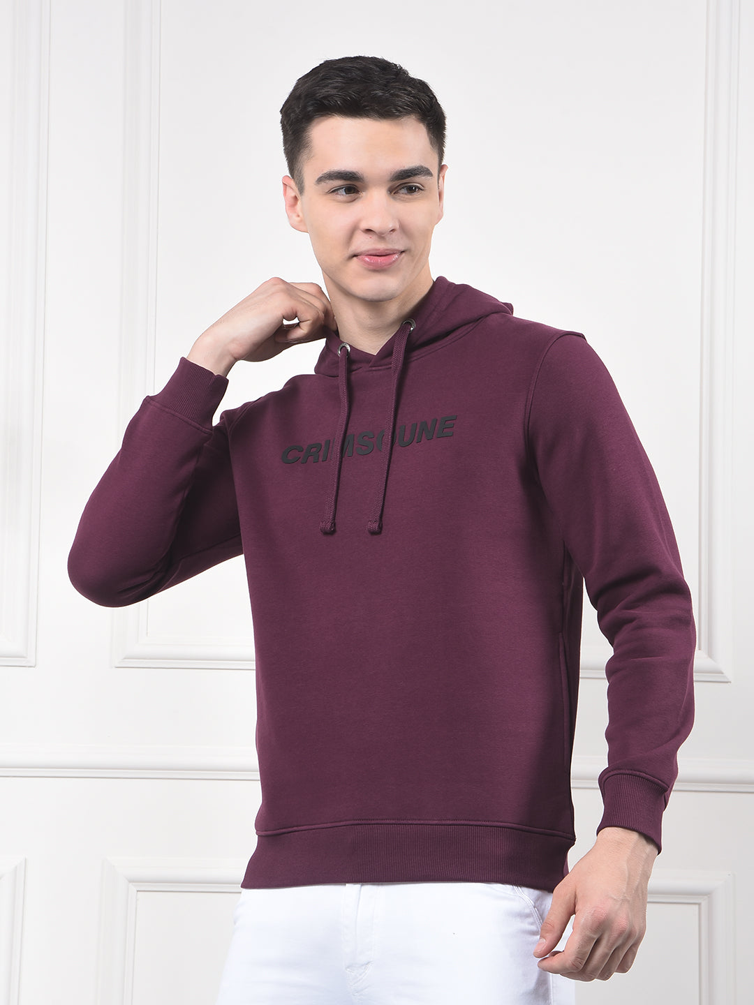 Wine Typographic Print Hooded Neck Sweatshirt