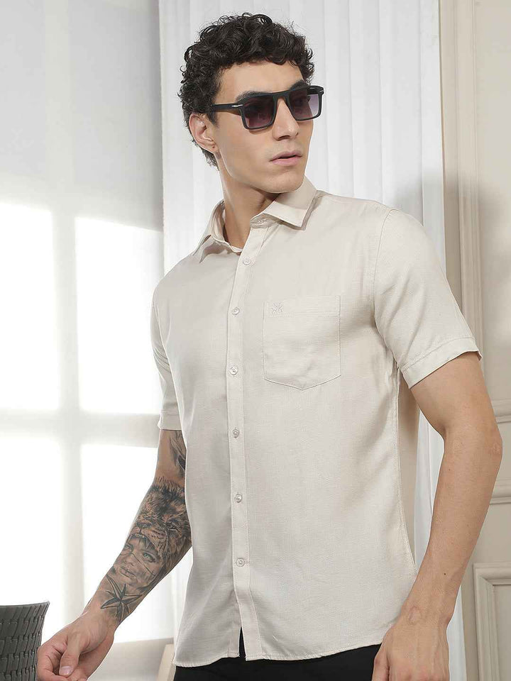Elegant Beige Casual Shirt