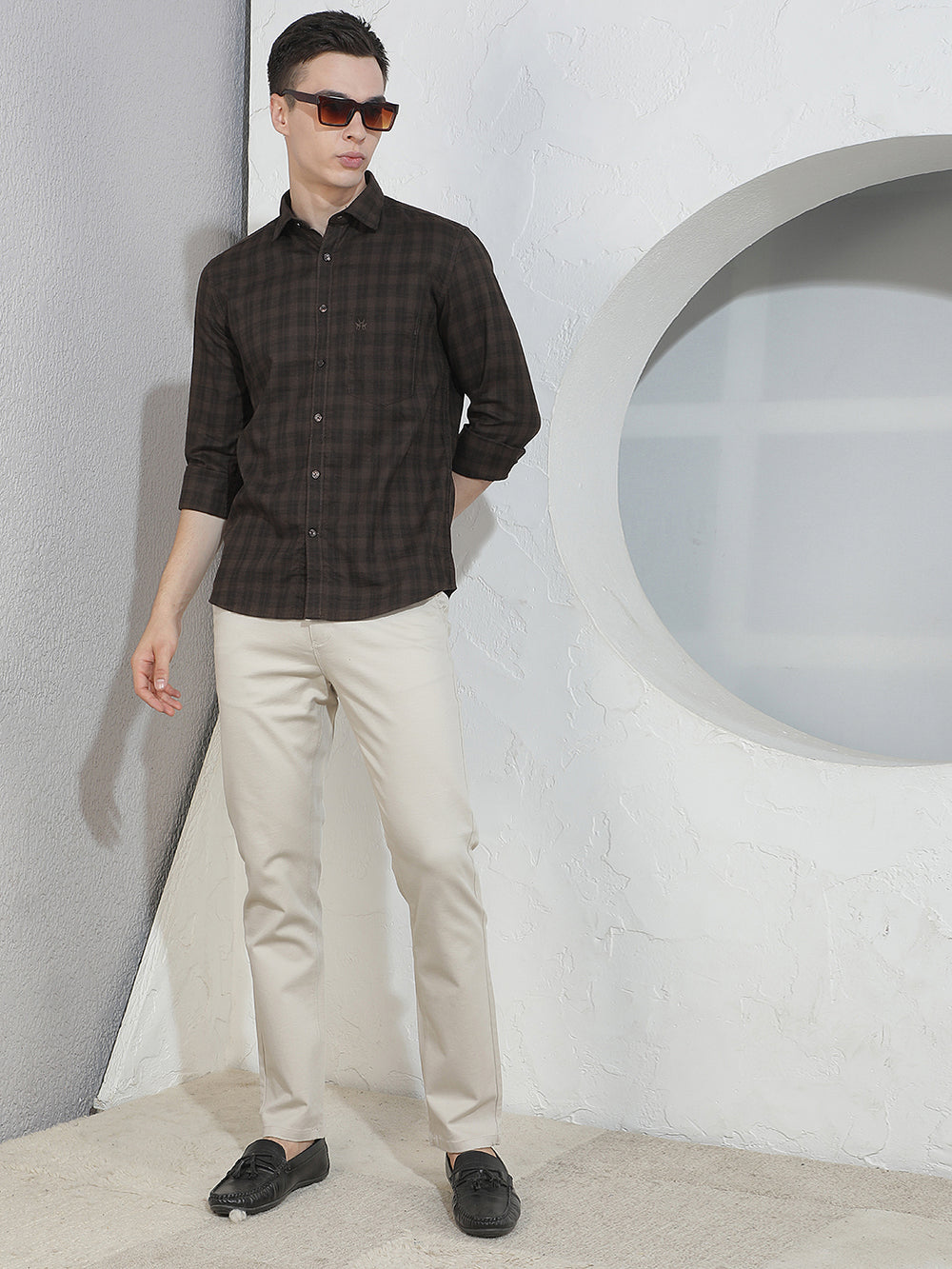 Brown Checked 100% Cotton Shirt