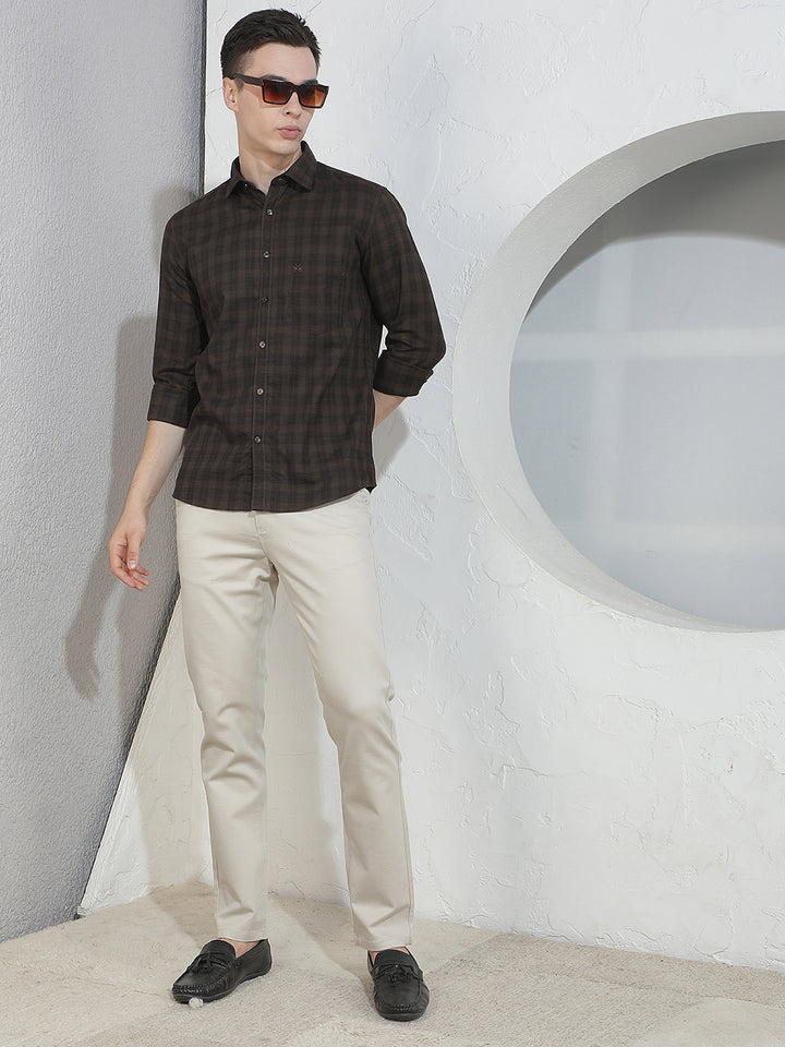 Brown Checked 100% Cotton Shirt