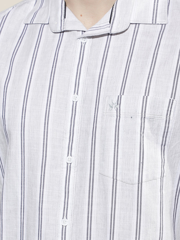 Grey Vertical Stripes 100% Cotton Shirt