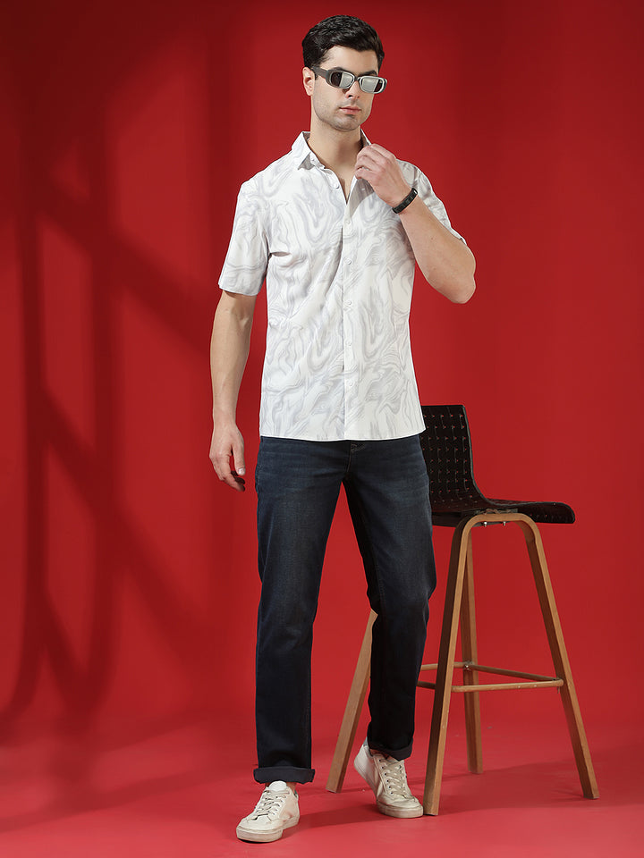 Grey Abstract Print Shirt