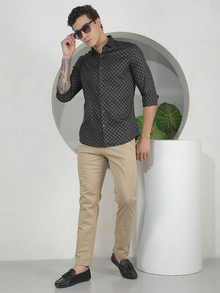 Black Geometric Print 100% Cotton Shirt