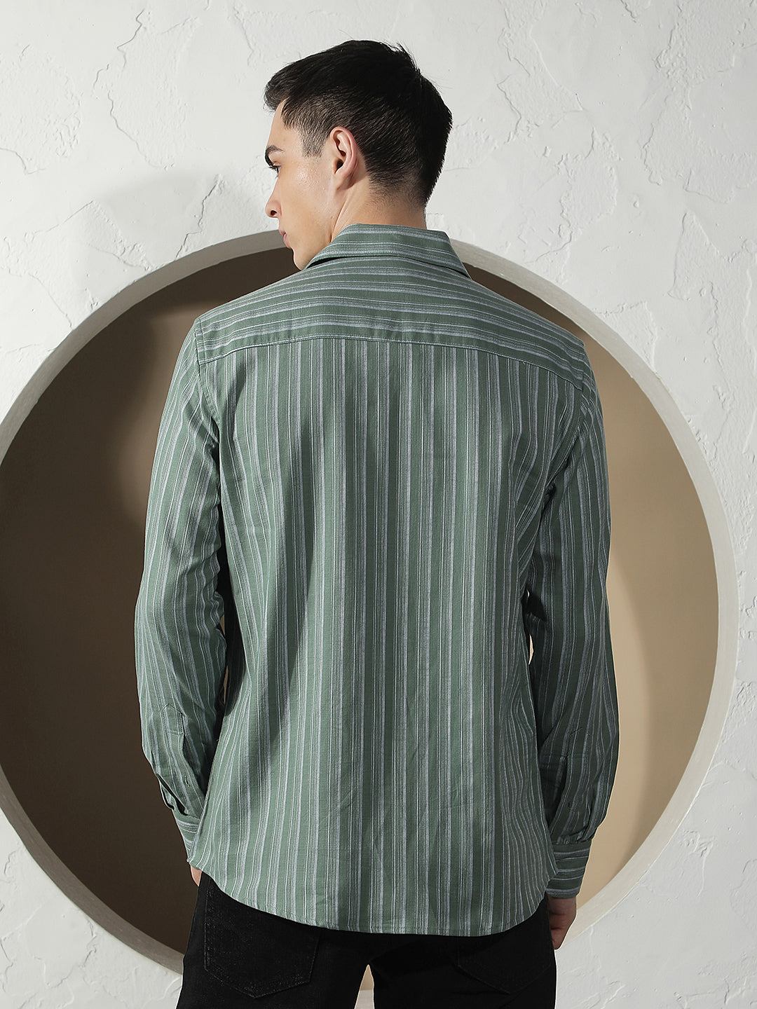 Green Vertical Stripes 100% Cotton Shirt