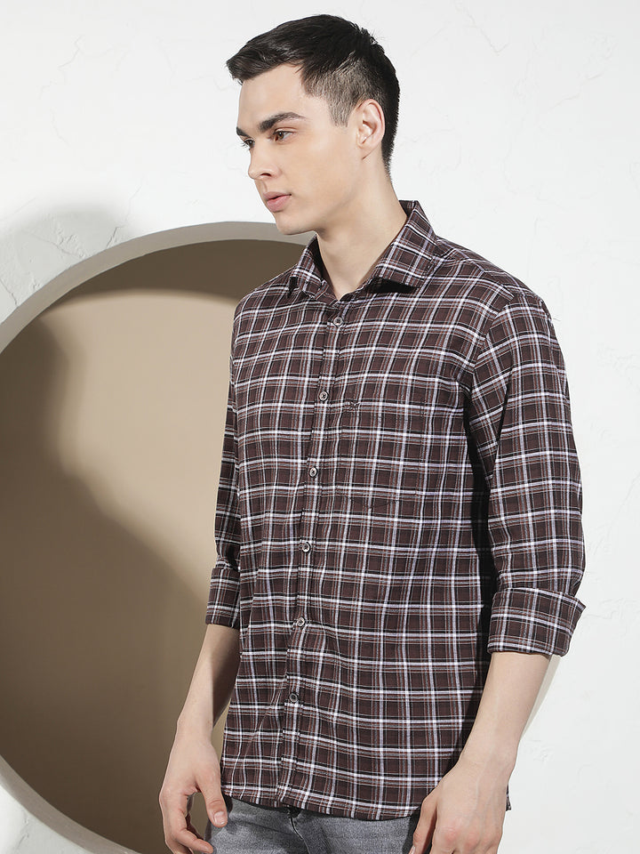 Brown 100% Cotton Checked Shirt