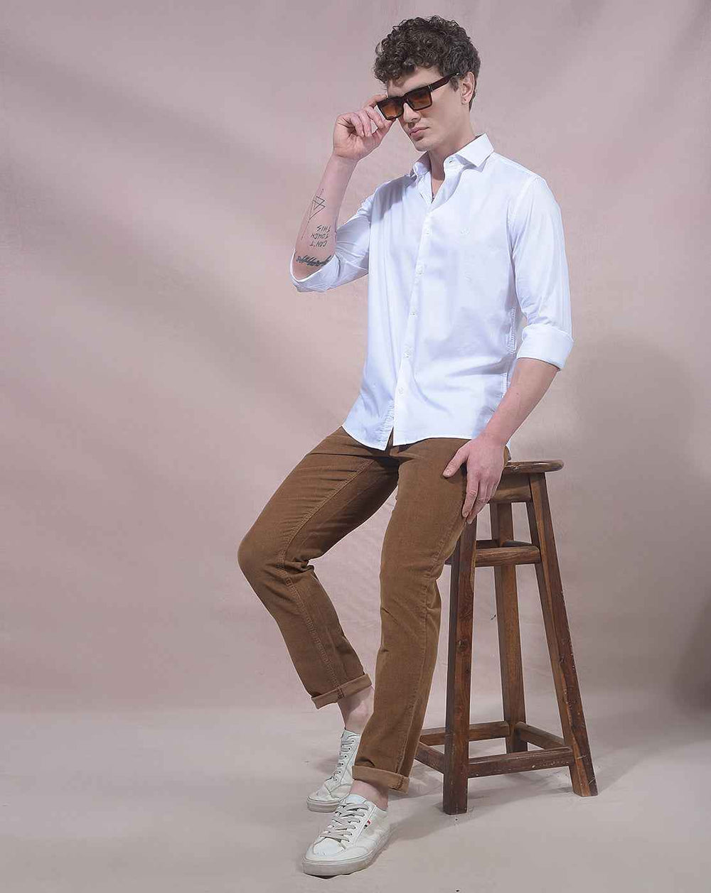 Rib Walnut Brown Corduroy Chinos Trousers