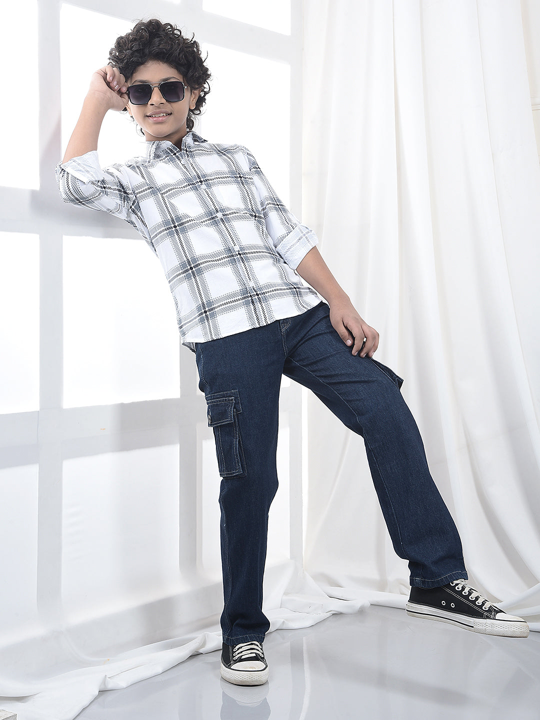 Blue 100% Cotton Straight Cargo Jeans