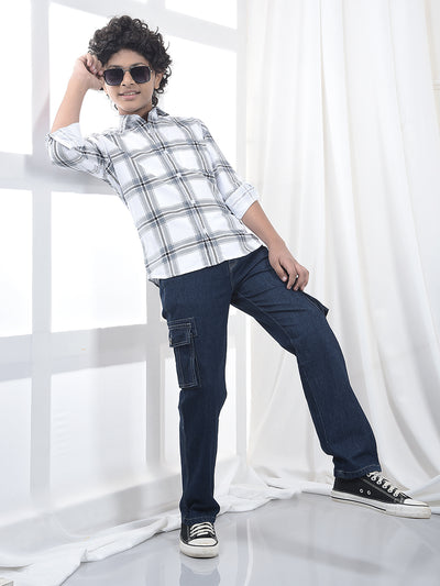 Blue 100% Cotton Straight Cargo Jeans