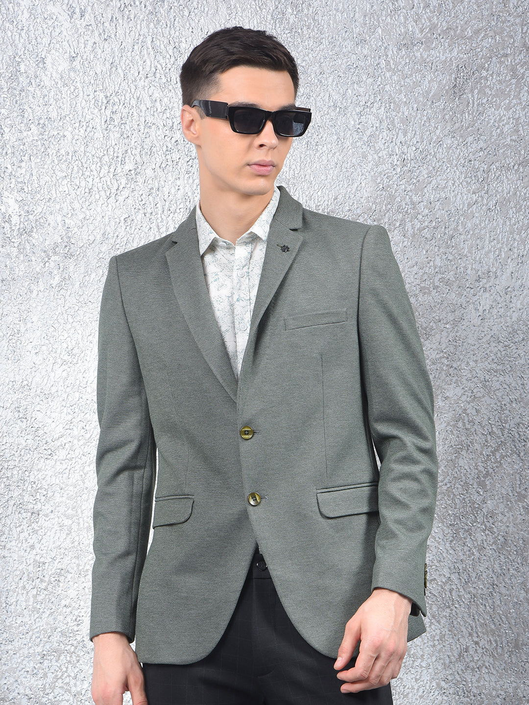 Green Notched Lapel Single Breasted Blazer
