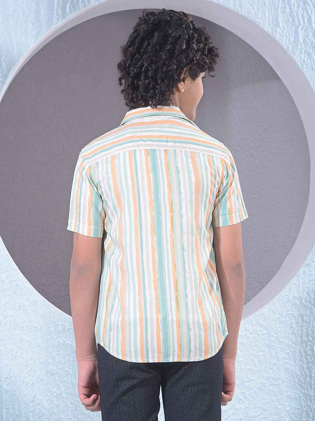 Green Vertical Striped Layered Shirt with T-Shirt