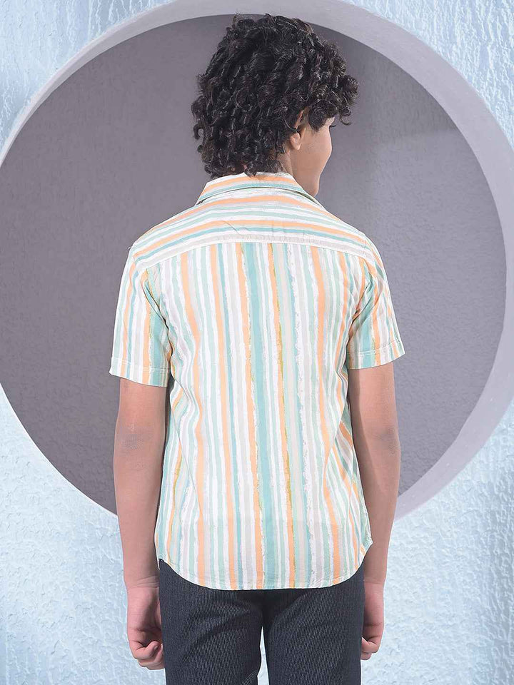 Green Vertical Striped Layered Shirt with T-Shirt