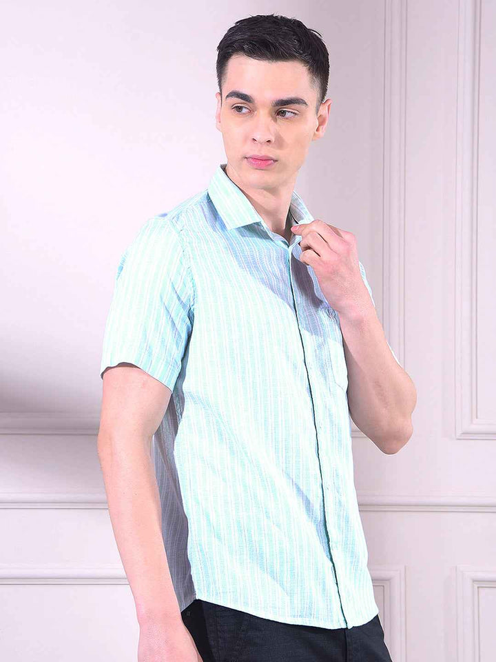 Green 100% Cotton Vertical Stripes Shirt