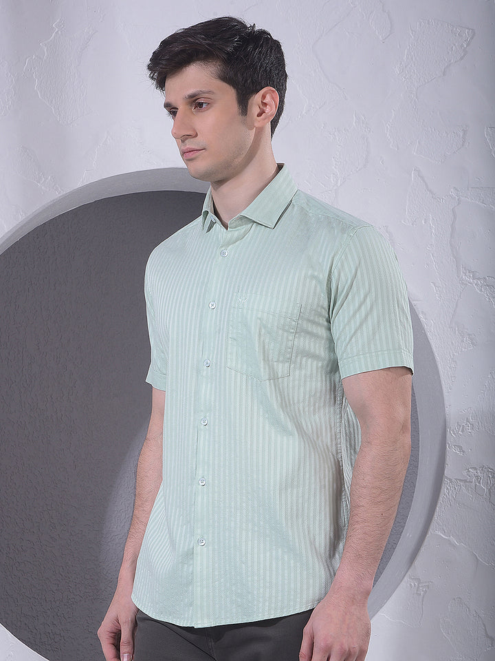 Green Vertical Stripes 100% Cotton Shirt