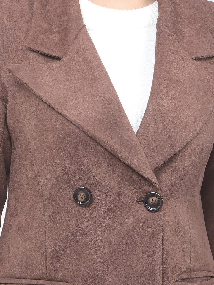 Brown Notched Lapel Double-Breasted Overcoat