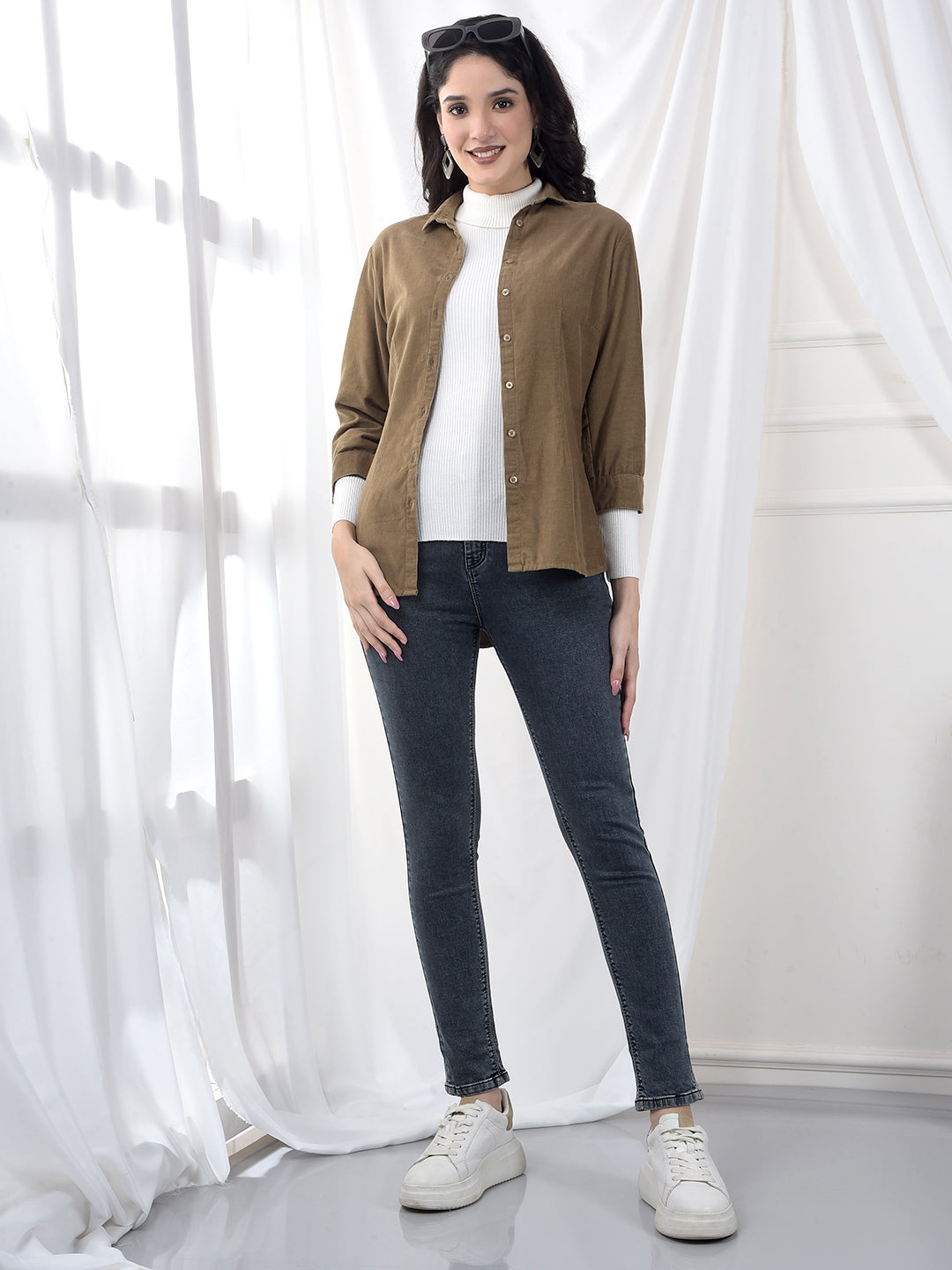 Warm Khaki Textured Twill Slim Fit Shirt