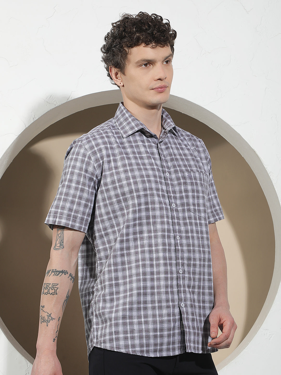 Purple Checked 100% Cotton Shirt
