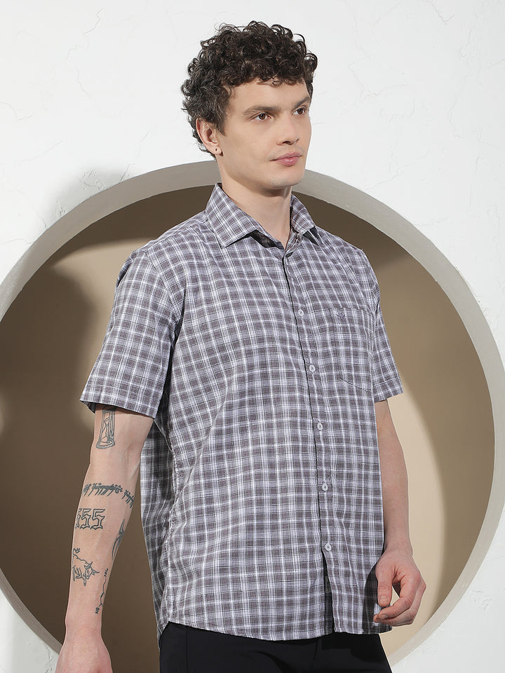 Purple Checked 100% Cotton Shirt