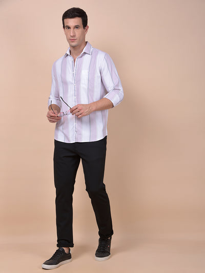 Pink Vertical Stripes 100% Cotton Shirt