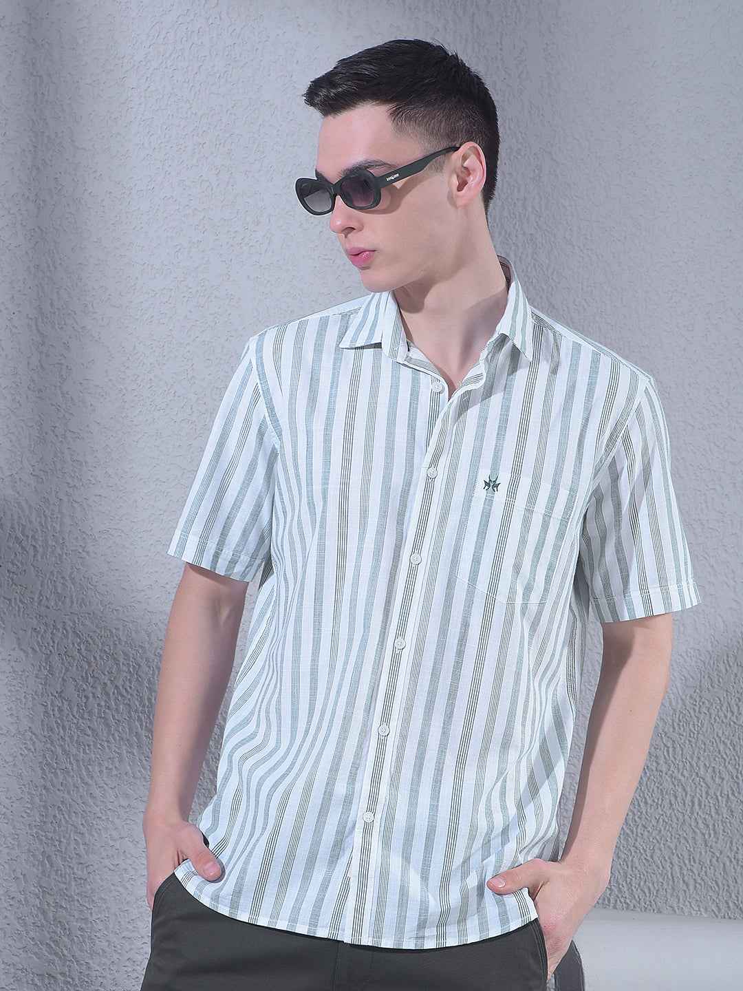 Green Vertical Stripes 100% Cotton Shirt