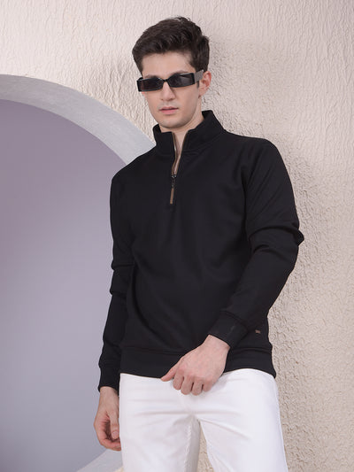 Black Half-Zip High-Neck Sweatshirt