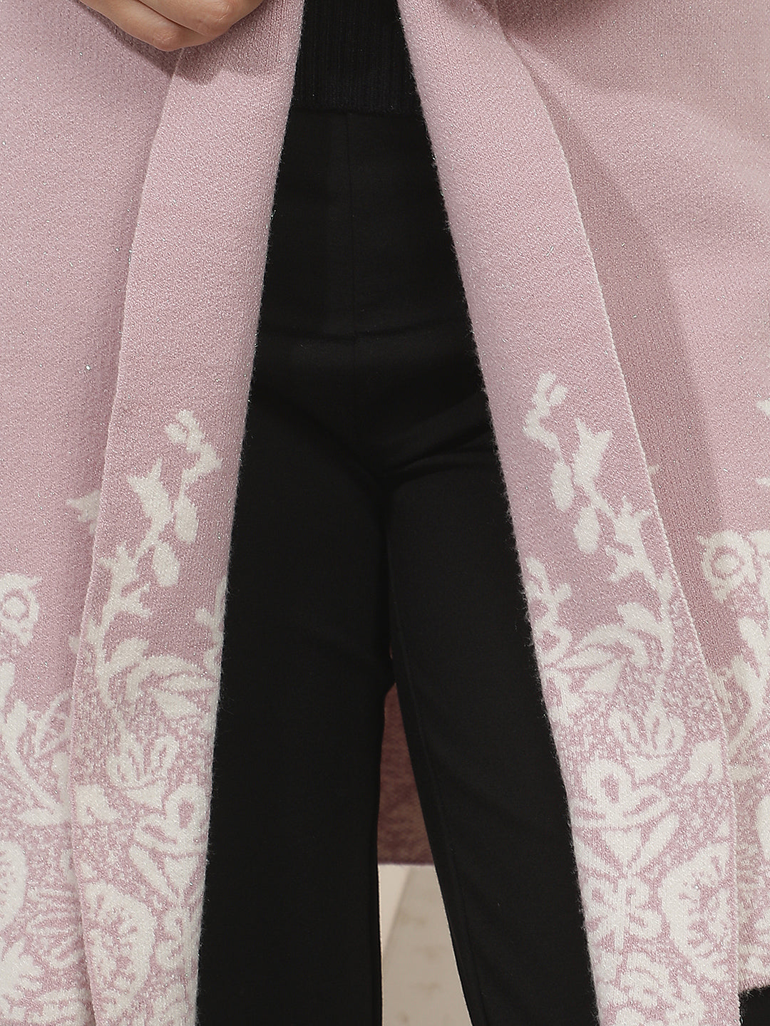 Pink Jacquard Longline Shrug