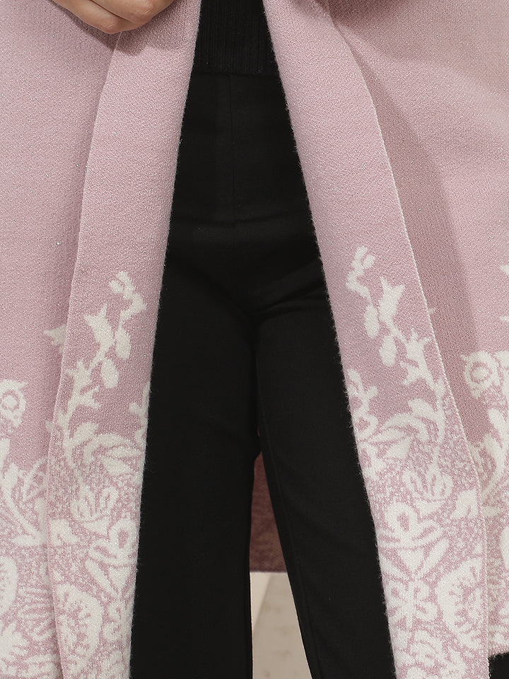 Pink Jacquard Longline Shrug
