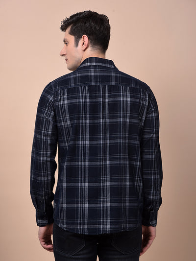 Navy Blue Checked 100% Cotton Shirt
