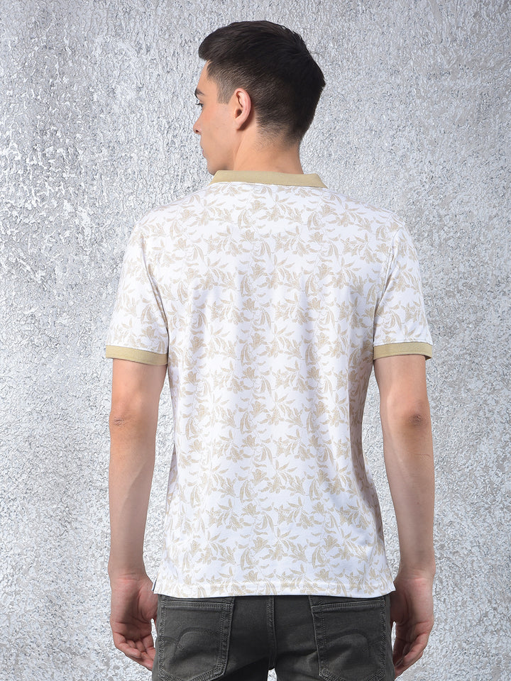Olive Floral Print Polo-Neck T-Shirt