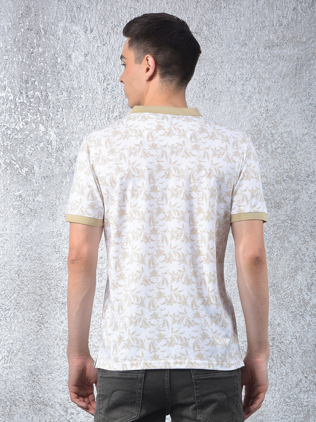 Olive Floral Print Polo-Neck T-Shirt