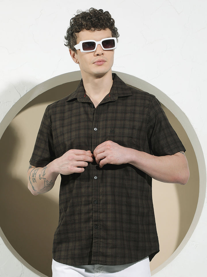 Brown Checked 100% Cotton Shirt